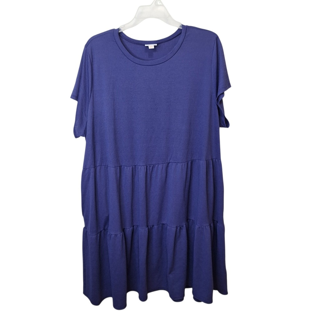 LuLaRoe Womens 3XL Tiered Pullover Dress Blue Short Sleeves Stretch Knee Length